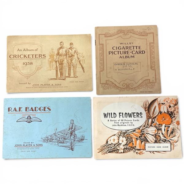 4 Vintage Penny Albums Including R.A.F. Badges,1938 Cricketers Issued by John Player & Sons