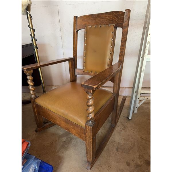 Oak and Vinyl Upholstered Rocking Chair