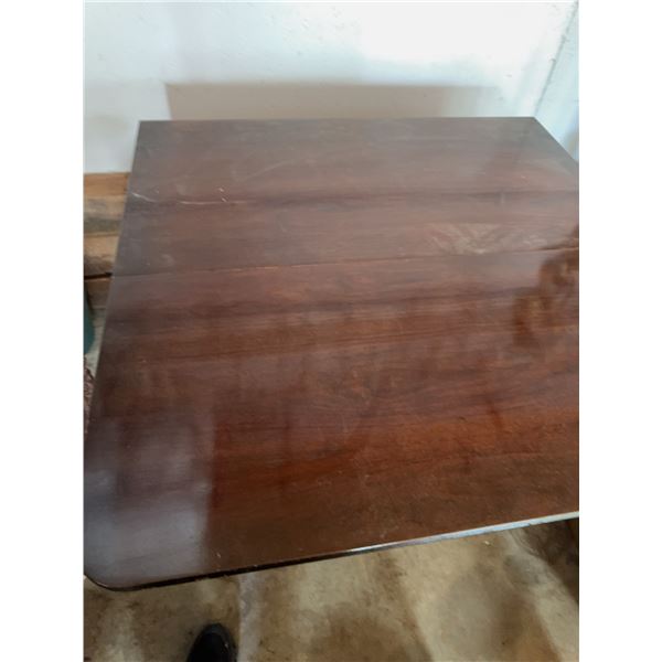 Mahogany Drop-Leaf Pedestal Table with Brass