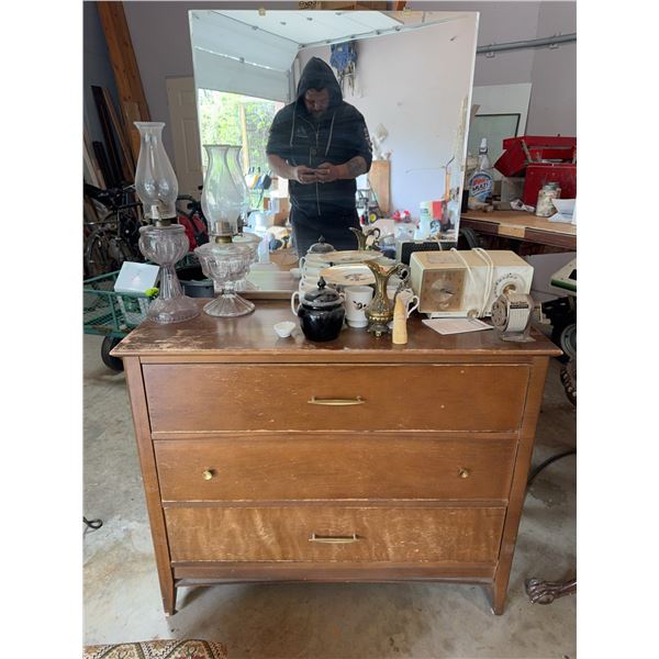 Wood Dresser with Mirror and Two Drawers