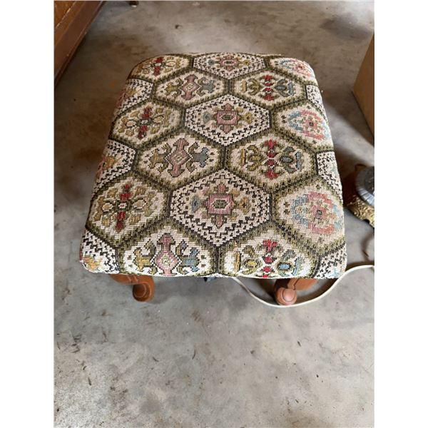 Needlepoint Upholstered Wooden Footstool