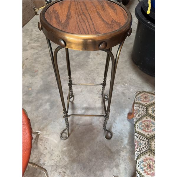 Metal and Wood Plant Stand, 28 Inch Height