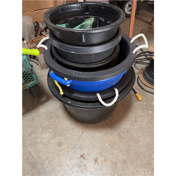 Stacked Plastic Utility Tubs, Set of 6