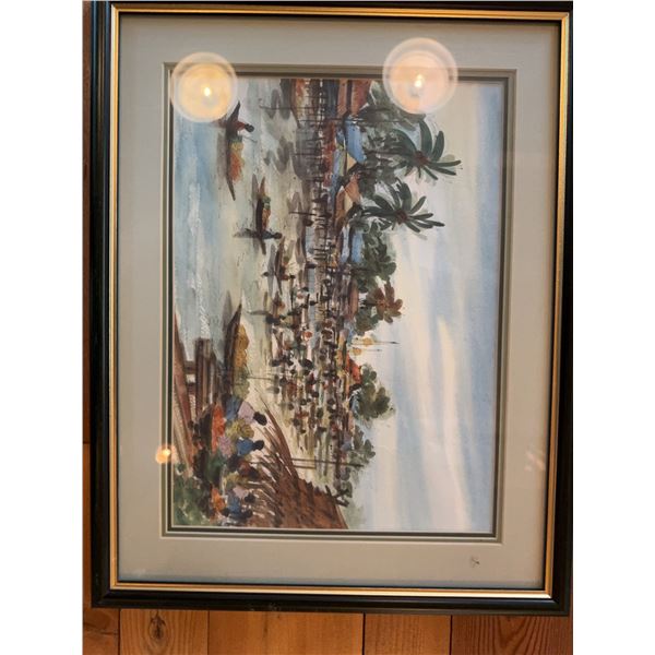Watercolor River Market Scene in Frame