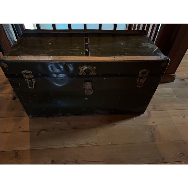Metal and Wood Steamer Trunk with Lock