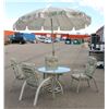 Image 2 : GREEN + TAN PATIO SET WITH UMBRELLA + STAND