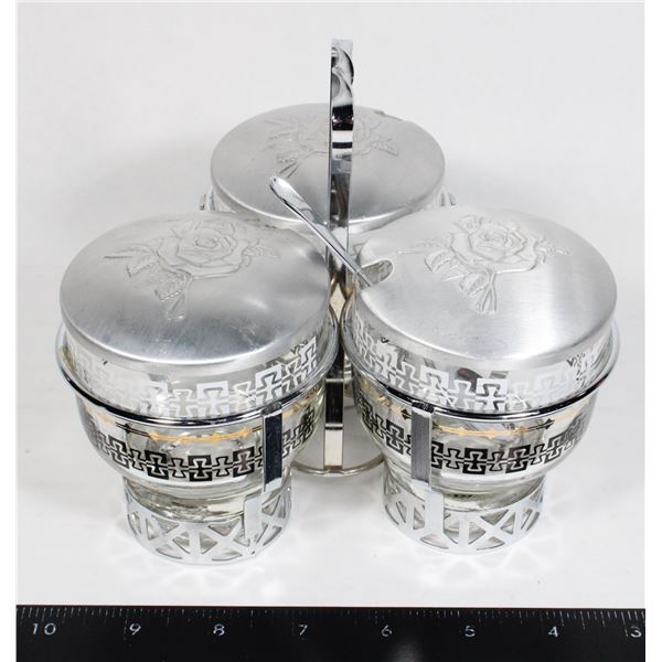 VINTAGE LIBBEY MID-CENTURY MODERN CONDIMENT CADDY SET