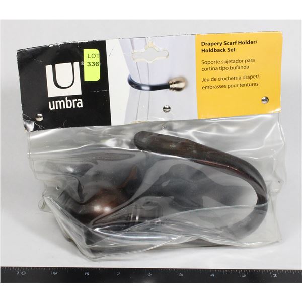 UMBRA - NEW 2 PIECE DRAPERY SCARF HOLDER/HOLDBACK SET