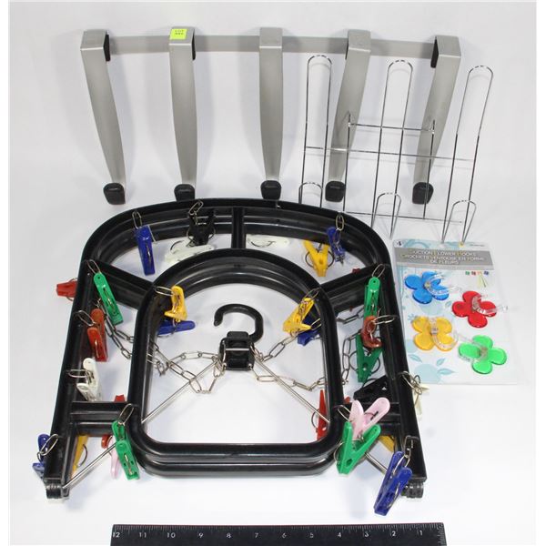CONTAINER OF HANGERS + HOOKS