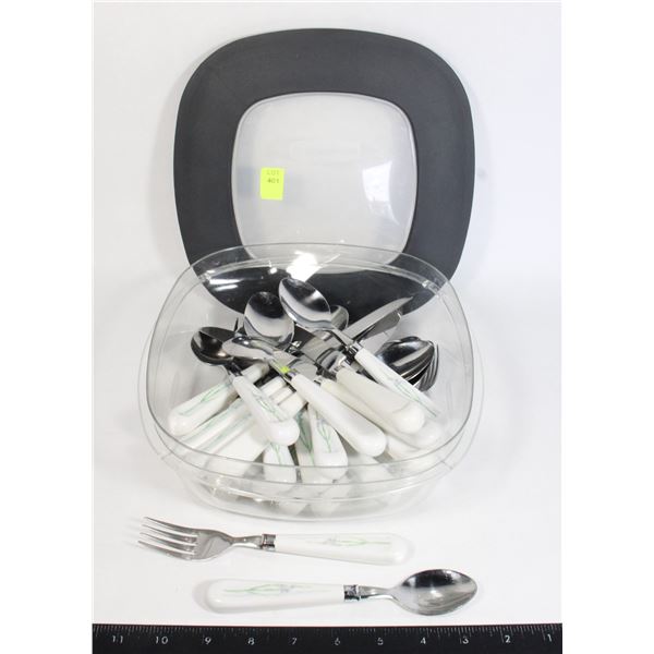 CORELLE SHADOW IRIS PATTERN STAINLESS STEEL FLATWARE