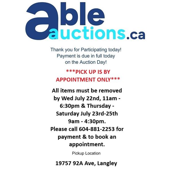 ITEMS MUST BE REMOVED WEDNESDAY 11AM-6:30PM & THURSDAY - SATURDAY 9AM-4:30PM