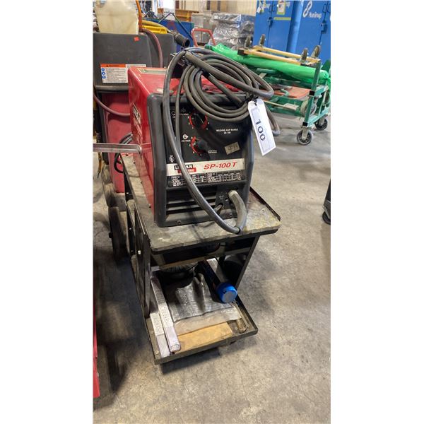 LINCOLN ELECTRIC SP-100T PORTABLE WIRE FEED WELDER ON MOBILE WELDERS CART WITH GROUND CABLE,