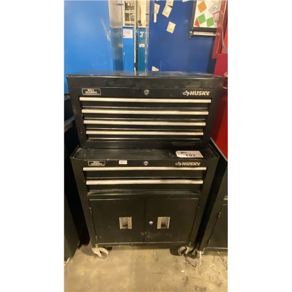 HUSKY BLACK MOBILE 6 DRAWER TOOL STORAGE CHEST AND CABINET COMBO