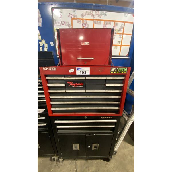 HUSKY BLACK MOBILE TOOL STORAGE CABINET & SEARS CRAFTSMAN RED 12 DRAWER TOP CHEST TOOLBOX