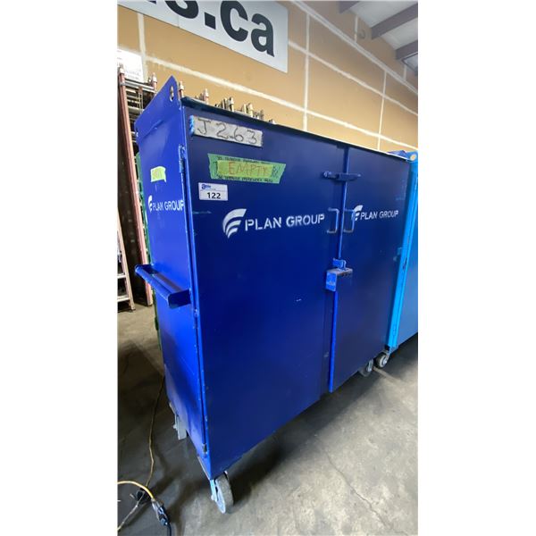 BLUE METAL MOBILE 2 DOOR JOB BOX STORAGE CABINET APPROX 60"W X 24"D X 69"H