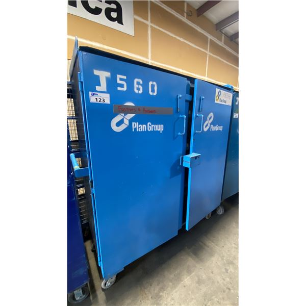 BLUE METAL MOBILE 2 DOOR JOB BOX STORAGE CABINET APPROX 60"W X 24"D X 69"H