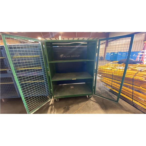 GREEN 2 DOOR METAL MESH 50"W X 28"D X 69"H HEAVY DUTY INDUSTRIAL TRANSPORT / STORAGE CART