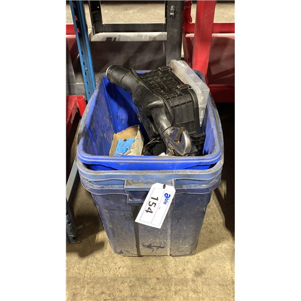 3 PLASTIC BINS WITH ASSORTED TOOLS/CAR PARTS