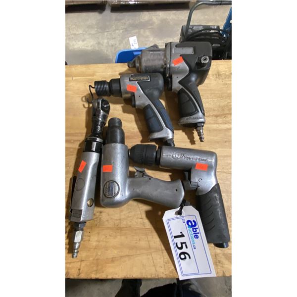 5 ASSORTED AIR TOOLS- IMPACT WRENCH, 2 CHISELS, DRILL & RATCHET