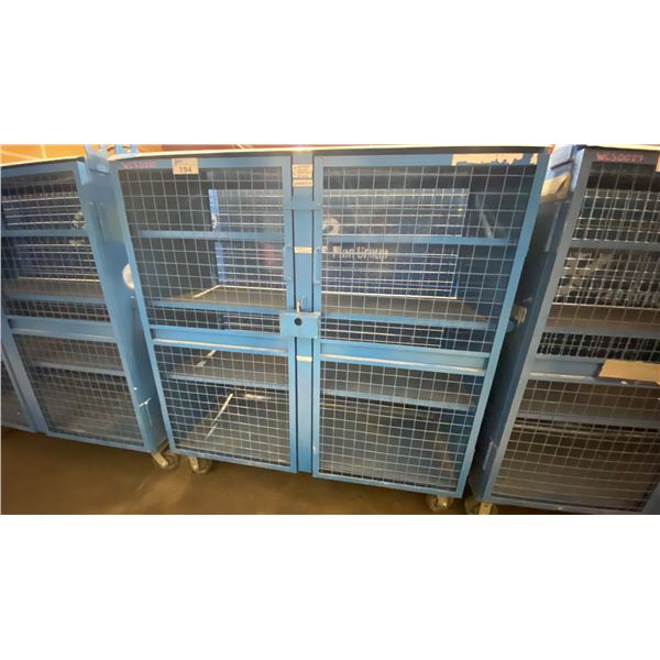 BLUE 2 DOOR METAL MESH 61"W X 25"D X 67"H HEAVY DUTY INDUSTRIAL TRANSPORT / STORAGE CART WITH CRANE