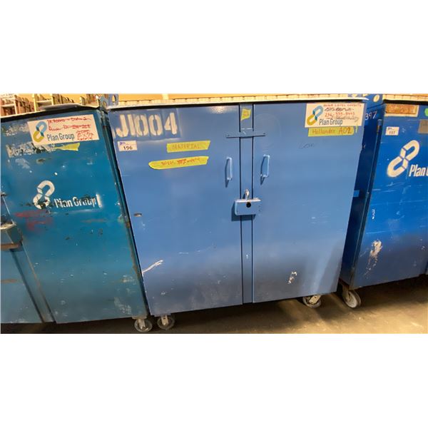 BLUE METAL MOBILE 2 DOOR JOB BOX STORAGE CABINET APPROX 60"W X 24"D X 69"H