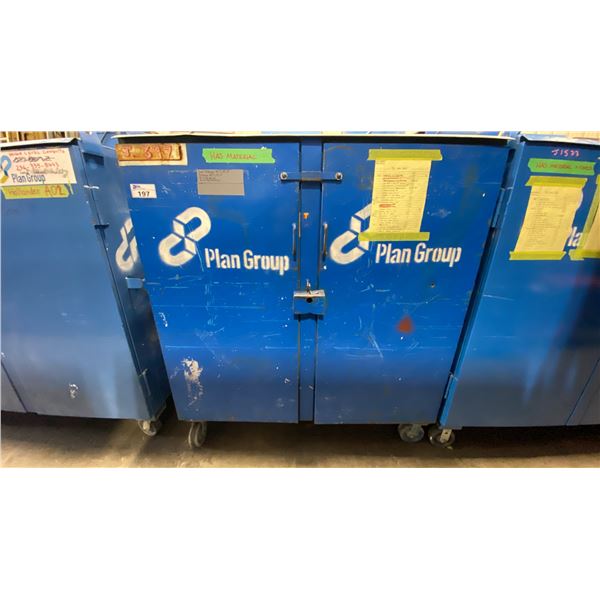 BLUE METAL MOBILE 2 DOOR JOB BOX STORAGE CABINET APPROX 60"W X 24"D X 69"H