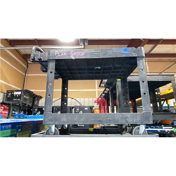 BLACK PLASTIC 2 TIER 43"L X 23"W X 33"H INDUSTRIAL MOBILE PRODUCT CART