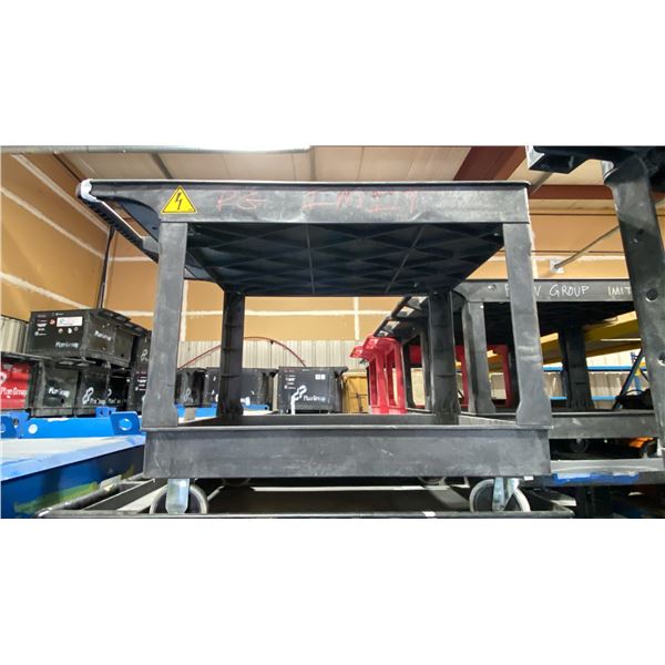 BLACK PLASTIC 2 TIER 45"L X 25"W X 33"H INDUSTRIAL MOBILE PRODUCT CART