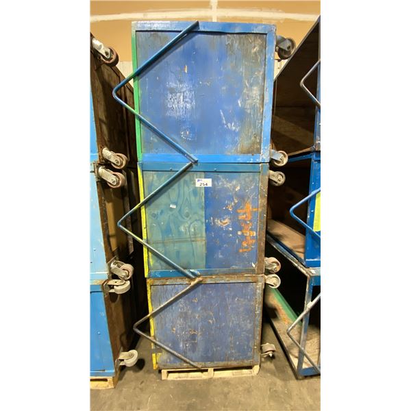 STACK OF 3 INDUSTRIAL 49"L X 31"W X 38"H METAL / WOOD MOBILE PRODUCT BINS *MUST TAKE ALL ON PALLET*