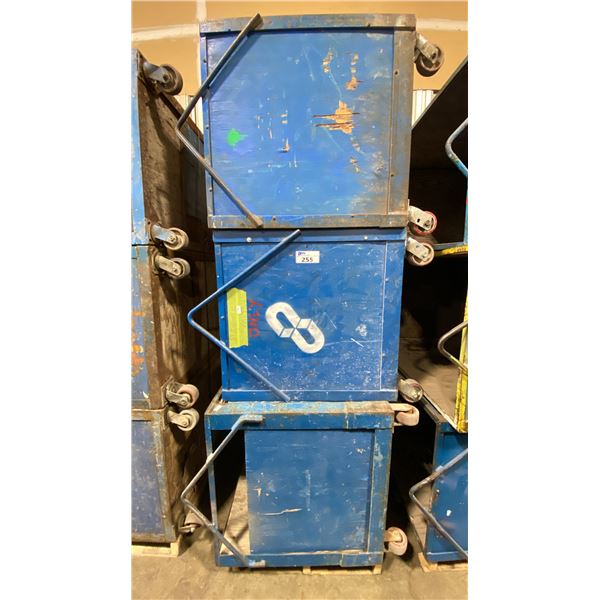 STACK OF 3 INDUSTRIAL 49"L X 31"W X 38"H METAL / WOOD MOBILE PRODUCT BINS *MUST TAKE ALL ON PALLET*