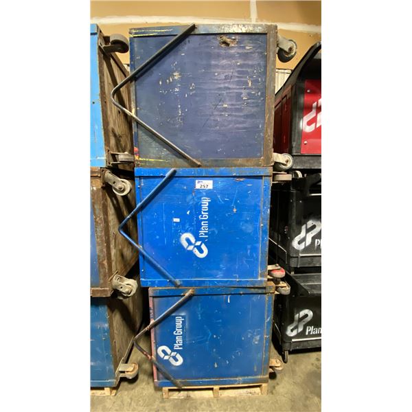 STACK OF 3 INDUSTRIAL 49"L X 31"W X 38"H METAL / WOOD MOBILE PRODUCT BINS *MUST TAKE ALL ON PALLET*