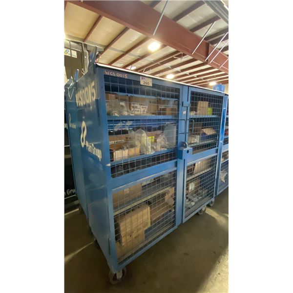 BLUE 2 DOOR METAL MESH 61"W X 25"D X 67"H HEAVY DUTY INDUSTRIAL TRANSPORT / STORAGE CART WITH CRANE