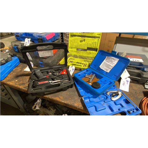 WELLER SOLDERING GUN, TIRE PLUG SET, PULLER & RYOBI DRILL BIT SET *MISSING PIECES*