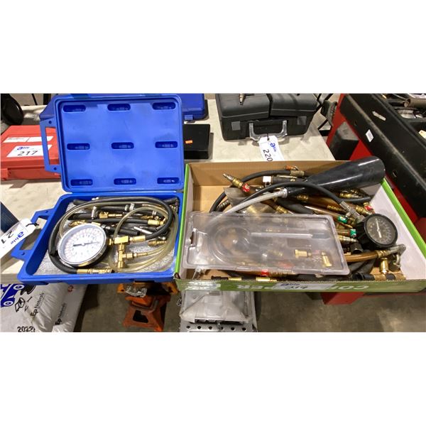 FUEL INJECTION PRESSURE TESTER IN HARD TRANSPORT CASE & BOX OF ASSORTED PRESSURE TESTER