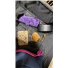 Image 5 : BLACK FABRIC FOLDING WAGON, YIZI GO PORTABLE CHAIR, NEOPRENE TOTE BAG & ASSORTED CHANGE PURSES /