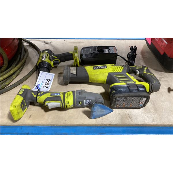 RYOBI ONE PLUS CORDLESS RECIPROCATING SAW, RYOBI ONE PLUS CORDLESS DRILL, RYOBI ONE PLUS TRIANGLE