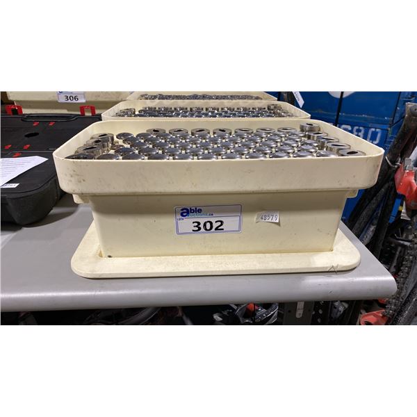 PLASTIC TRANSPORT BIN OF SOLID METAL COMMERCIAL PILL PRESS DIES / PUNCHES WITH LID