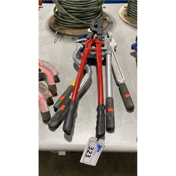 2 CURRENT TOOLS HAND OPERATED INDUSTRIAL PIPE CRIMPING PUNCH TOOL & RED BEN-MORE SWAGGER SLEEVES