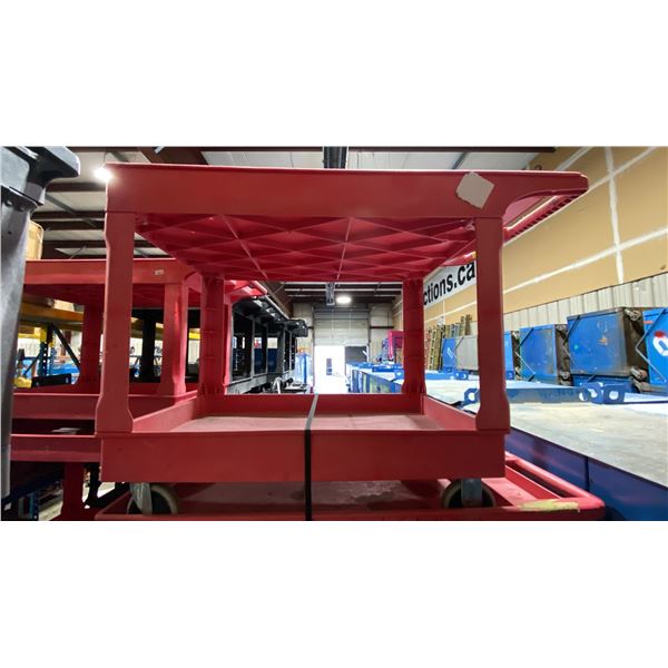 RED PLASTIC 2 TIER 45"L X 25"W X 33"H INDUSTRIAL MOBILE PRODUCT CART