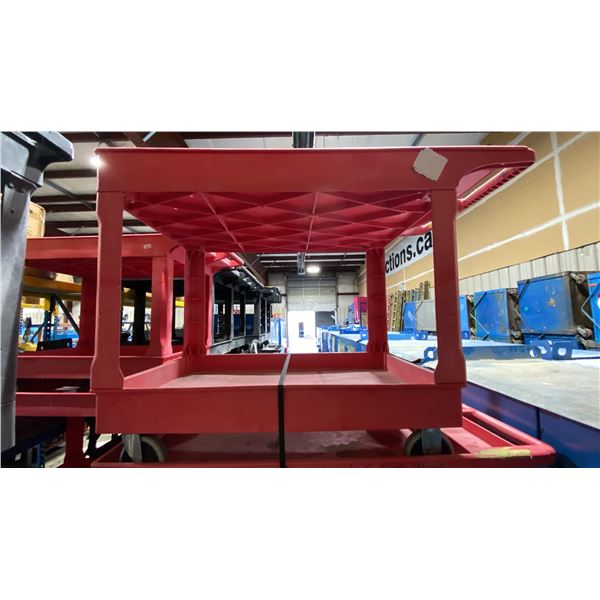 RED PLASTIC 2 TIER 45"L X 25"W X 33"H INDUSTRIAL MOBILE PRODUCT CART