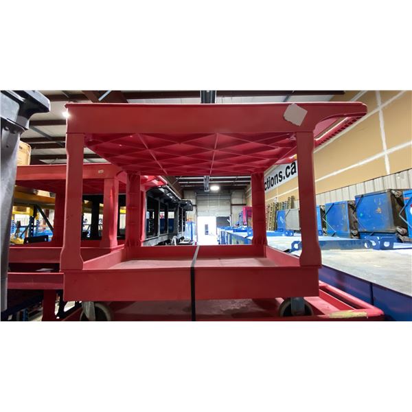 RED PLASTIC 2 TIER 45"L X 25"W X 33"H INDUSTRIAL MOBILE PRODUCT CART