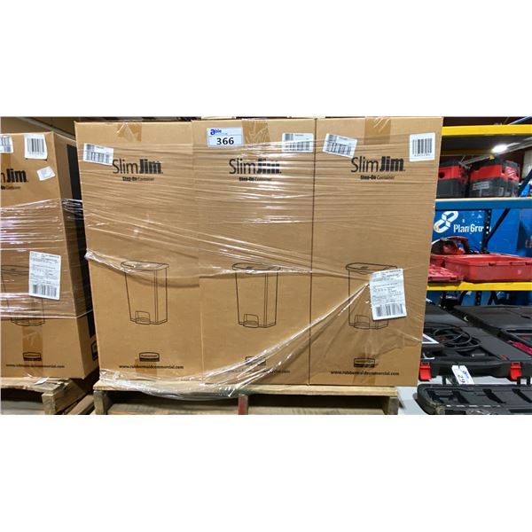 PALLET OF 6 RUBBERMAID COMMERCIAL SLIMJIM 68L STEP-ON WASTE RECEPTACLES *IN BOX*