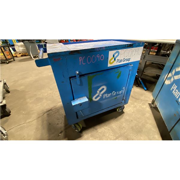 BLUE METAL SINGLE DOOR SINGLE DRAWER HEAVY DUTY MOBILE TOOL STORAGE CHEST