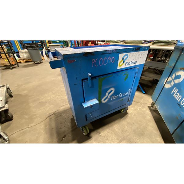 BLUE METAL SINGLE DOOR SINGLE DRAWER HEAVY DUTY MOBILE TOOL STORAGE CHEST