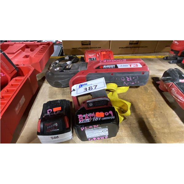 BURNDY PATRIOT 750 SERIES T3 CORDLESS HANDHELD PIPE CUTTER WITH 2 BATTERIES & CHARGER