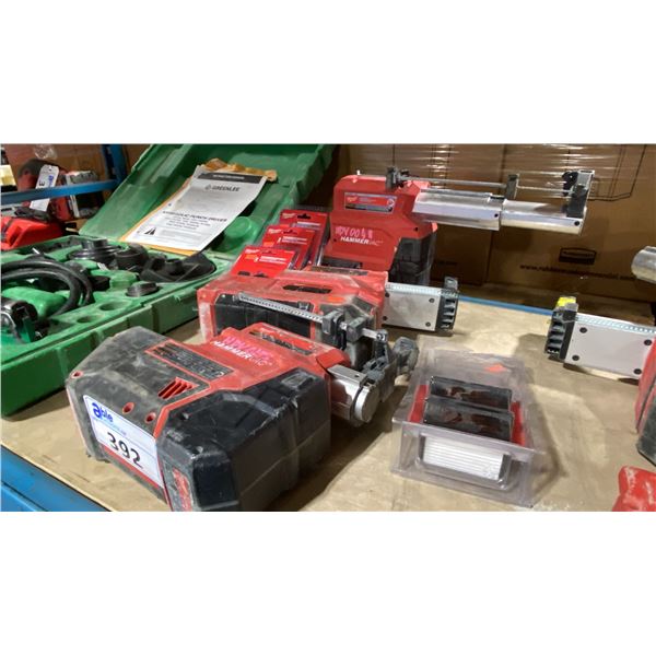 3 MILWAUKEE HAMMERVAC DEDICATED DUST EXTRACTORS, 2 HEPA FILTERS & 3 PACKS OF HAMMERVAC DUST