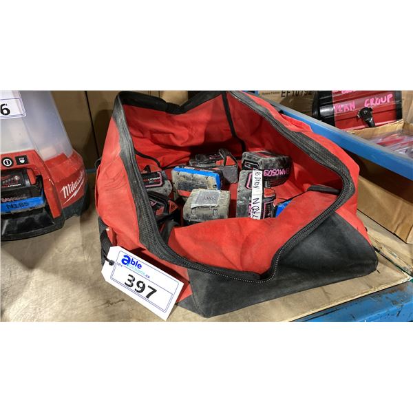 MILWAUKEE ZIP UP TOOL BAG WITH 8 BATTERIES