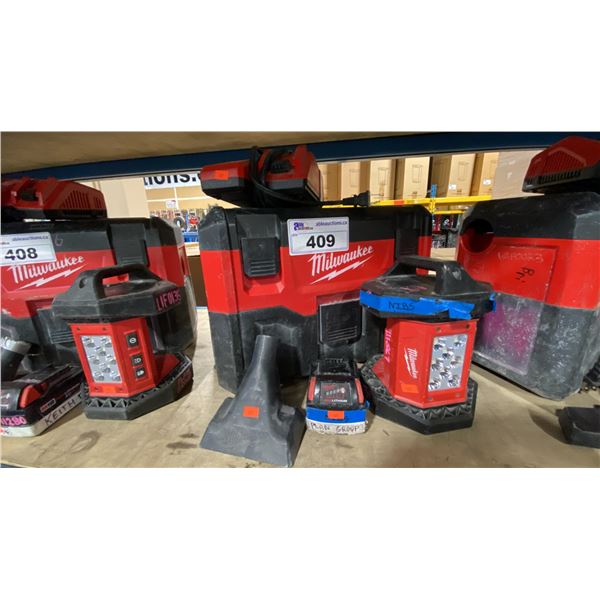 MILWAUKEE CORDLESS M18 PORTABLE 2 GALLON WET/DRY VACUUM, FLOOD LIGHT, BATTERY & CHARGER