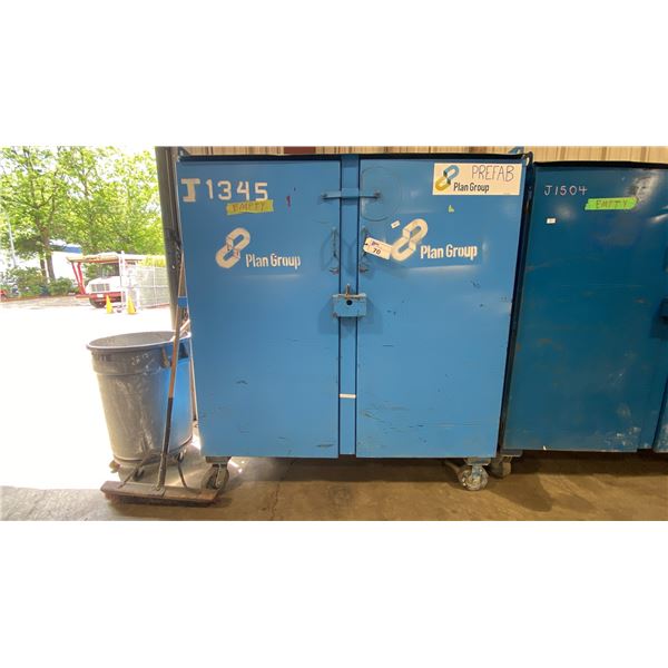 BLUE METAL MOBILE 2 DOOR JOB BOX STORAGE CABINET APPROX 60 W X 24 D X 69 H