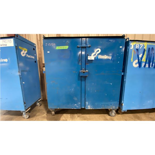 BLUE METAL MOBILE 2 DOOR JOB BOX STORAGE CABINET APPROX 60 W X 24 D X 69 H
